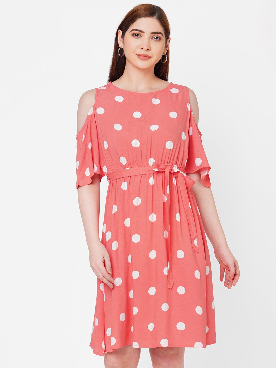 

109F Peach-Coloured & White Dress
