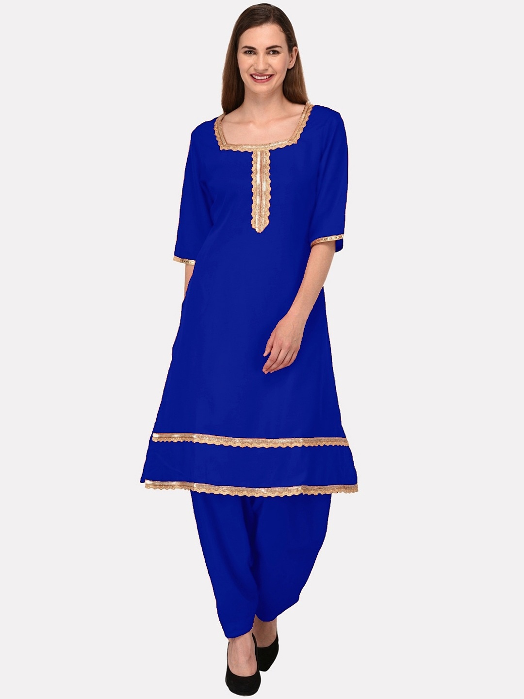 

KALINI Women Navy Blue & Gold-Toned Gotta Patti Kurta