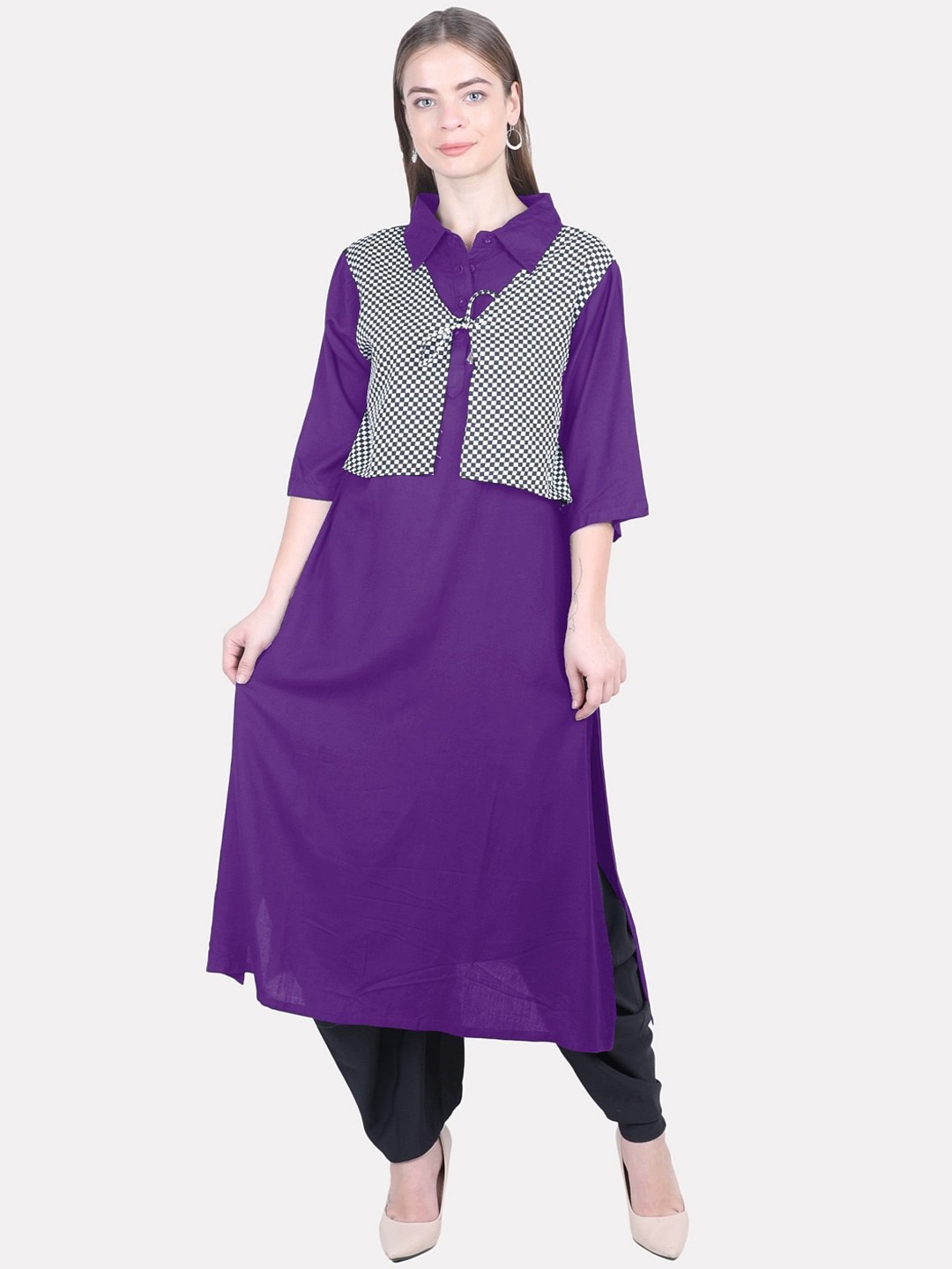 

KALINI Women Purple Checked Pathani Kurta