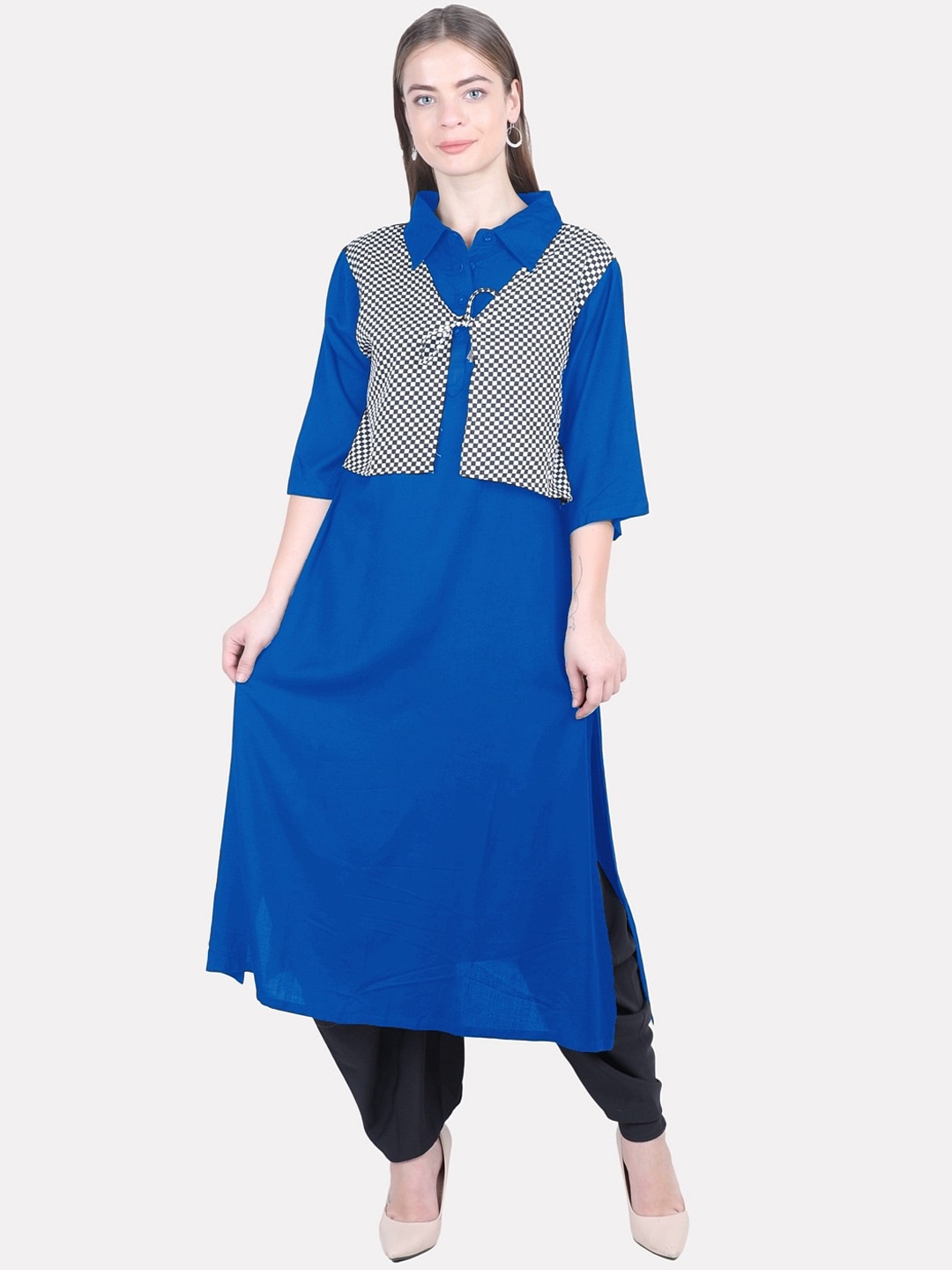 

KALINI Women Turquoise Blue Embroidered Gotta Patti Anarkali Kurta