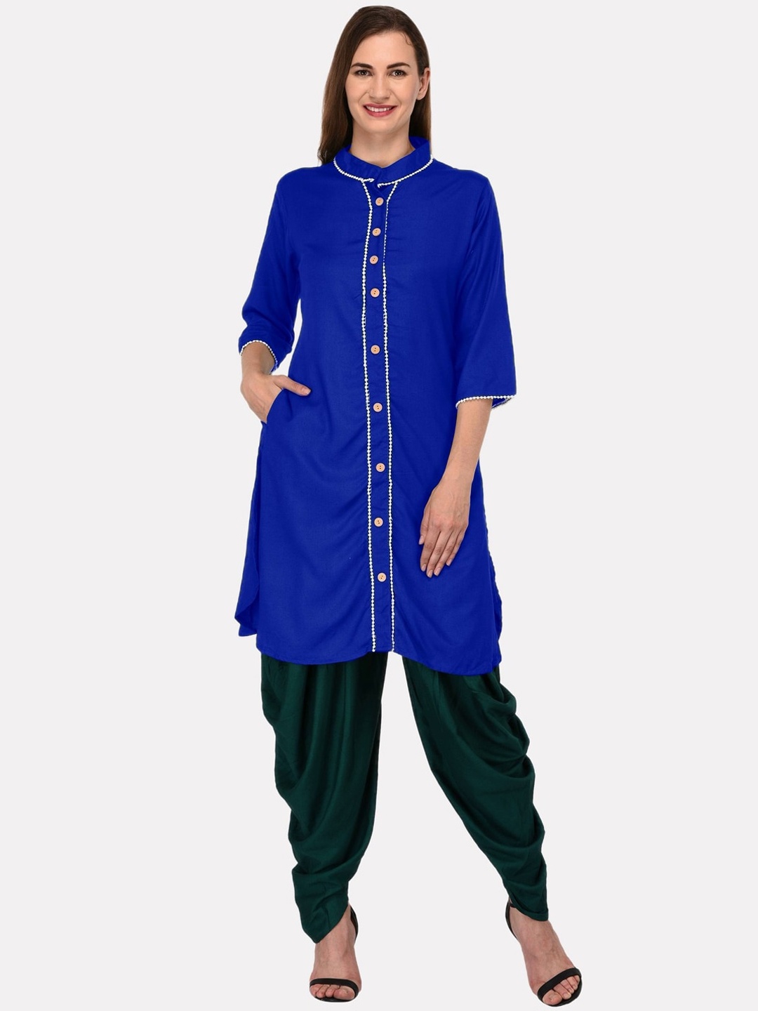 

KALINI Women Navy Blue Embellished Straight Kurta