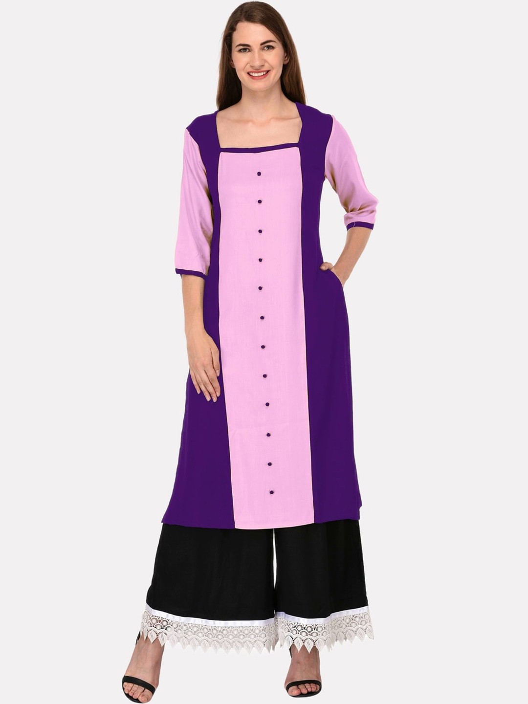 

KALINI Women Purple & Pink Colourblocked Kurta