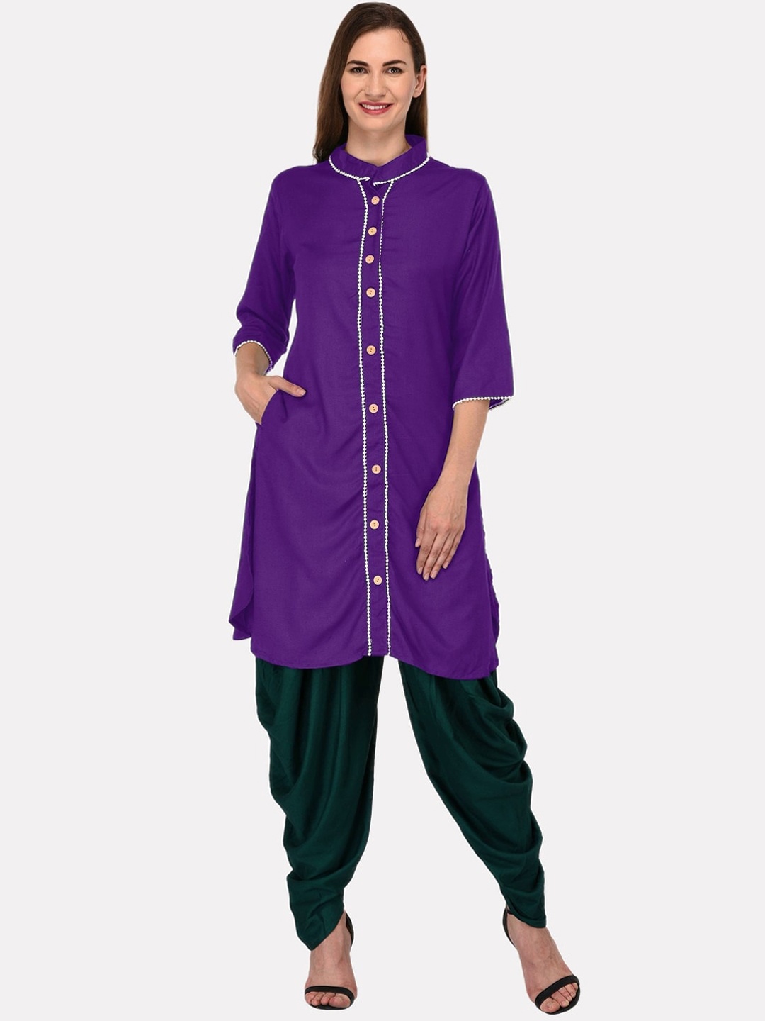 

KALINI Women Purple Flared Sleeves Thread Work Kurta