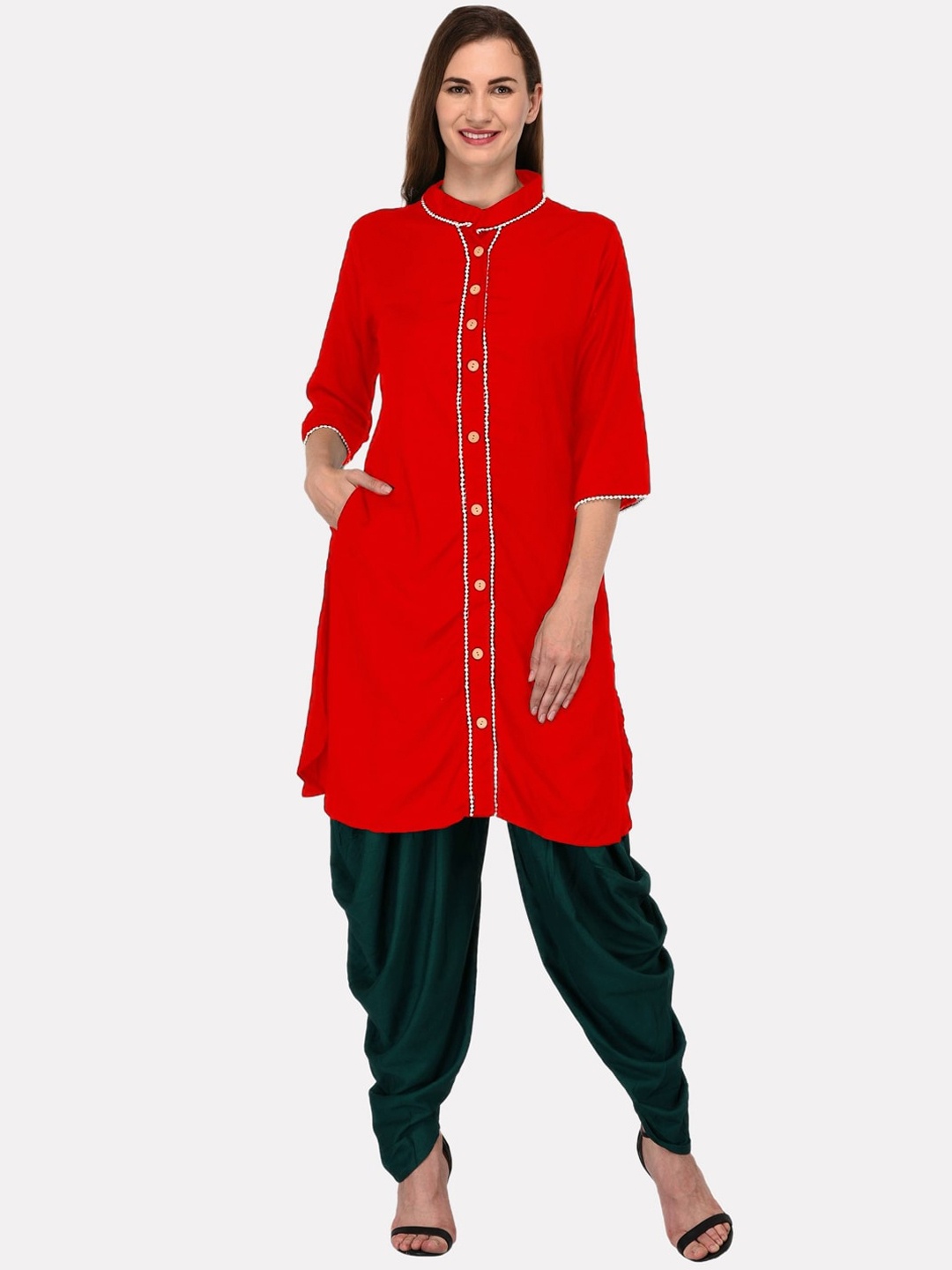 

KALINI Women Red & White Flared Sleeves Kurta