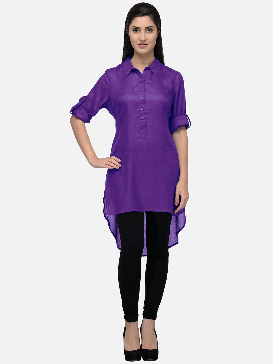 

KALINI Women Purple Thread Work Asymmetric Pathani Kurta