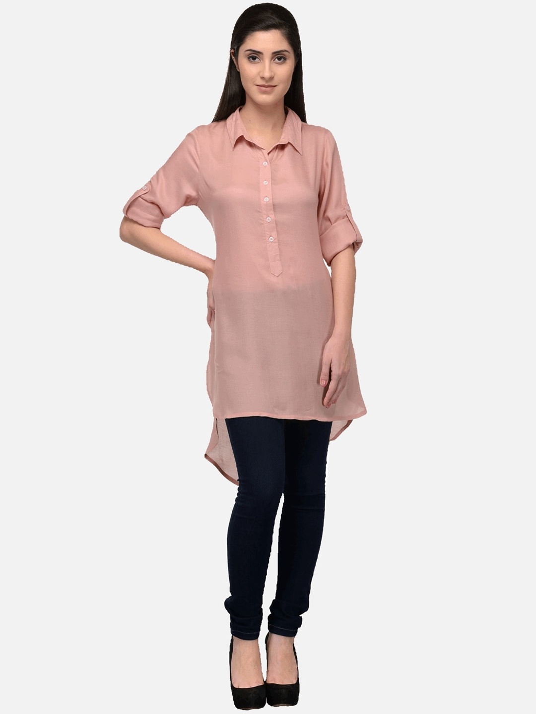 

KALINI Women Peach-Coloured Pastels High Low Pathani Kurta