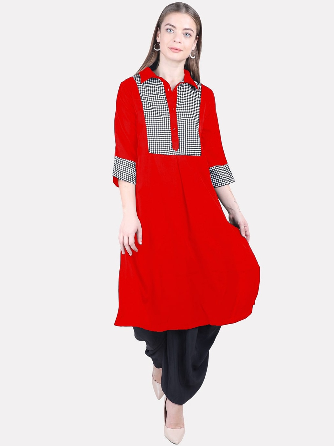 

KALINI Women Red Thread Work Kurta