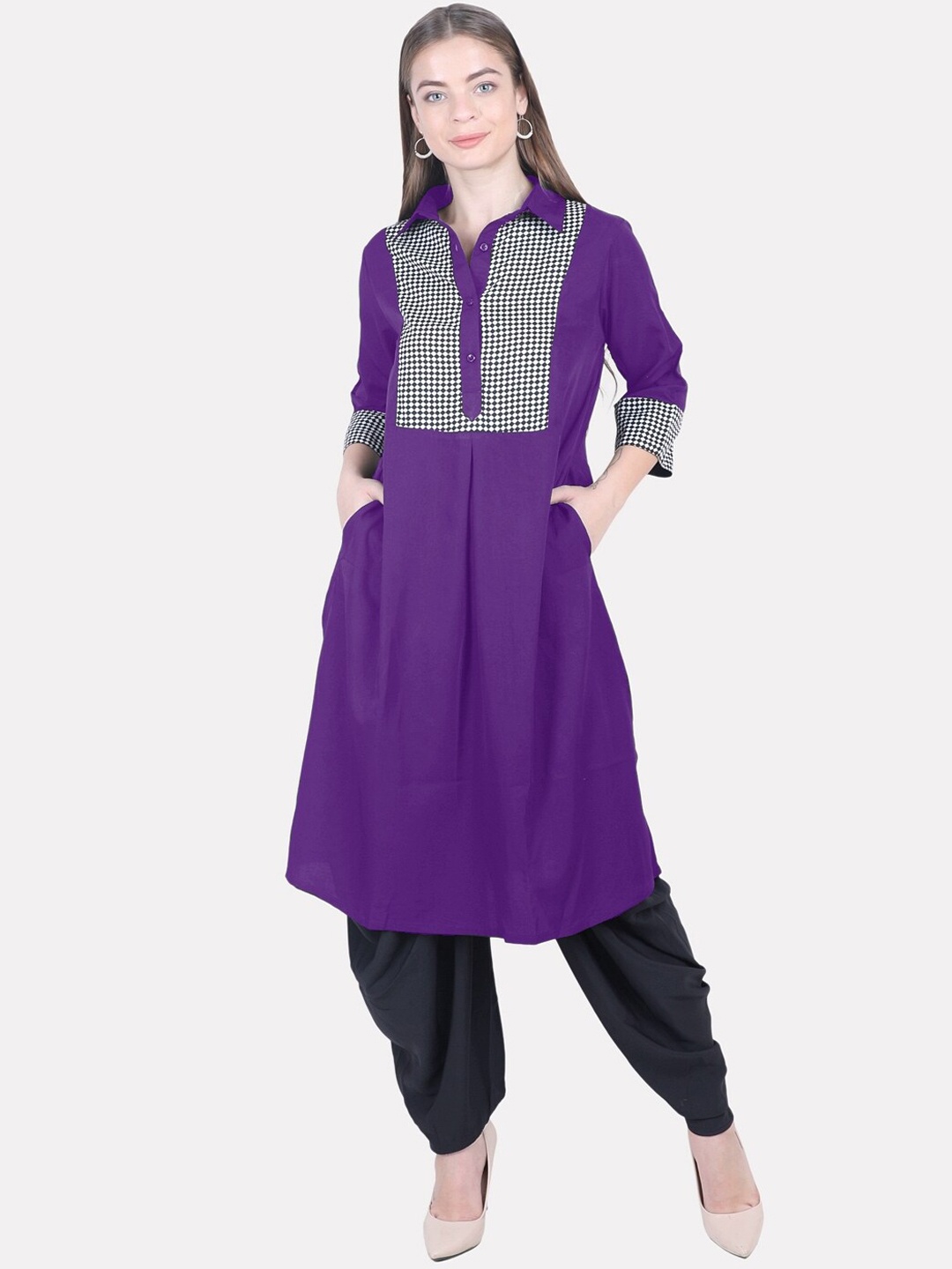 

KALINI Women Purple Chevron Patchwork Kurta