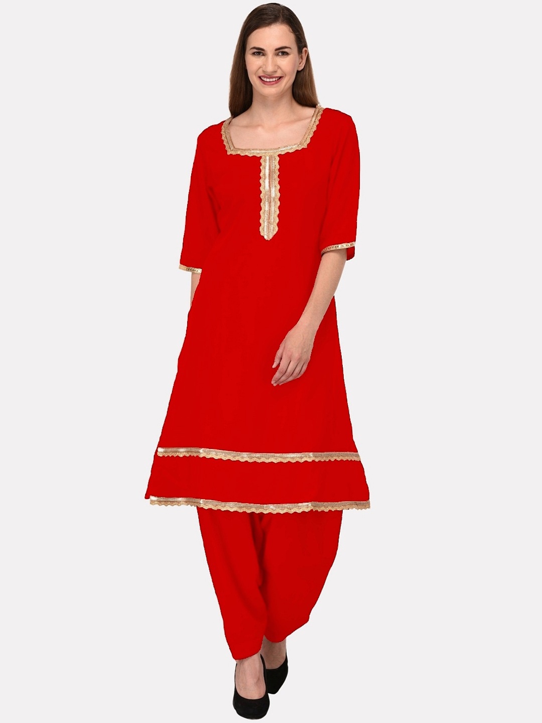 

KALINI Women Red & Gold-Toned Gotta Patti Kurta
