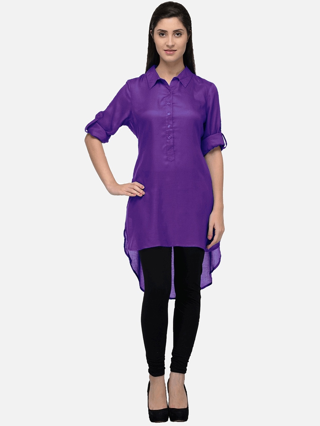 

KALINI Women Purple Solid High Low Pathani Kurta