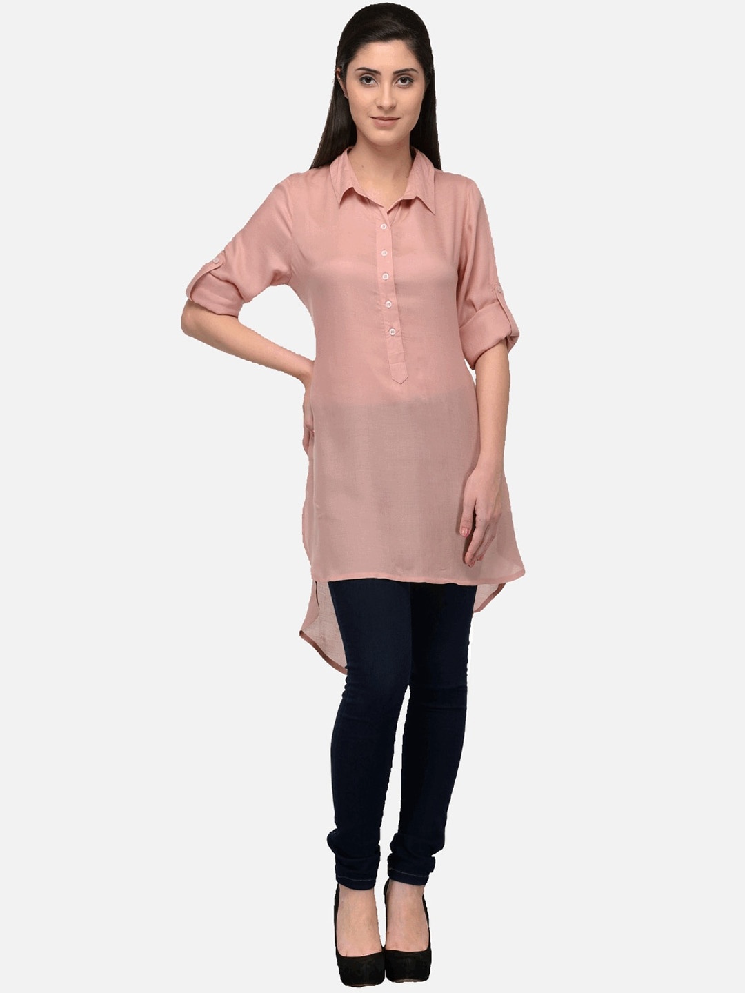 

KALINI Women Peach-Coloured Colourblocked Asymmetric Pathani Kurta
