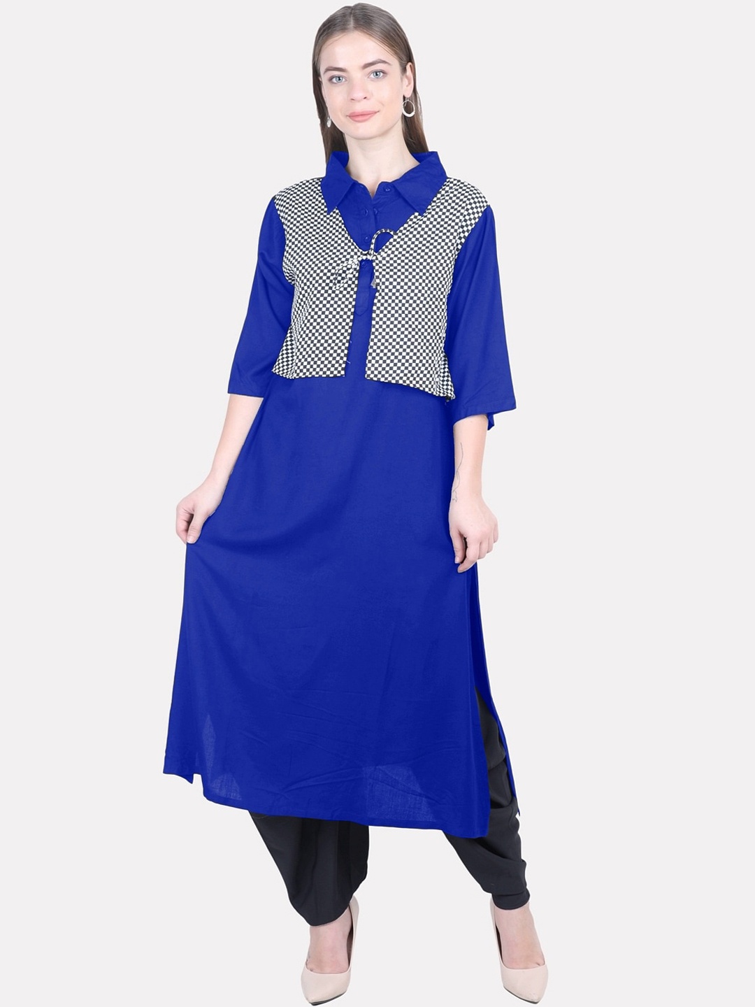 

KALINI Women Navy Blue & White Pathani Kurta