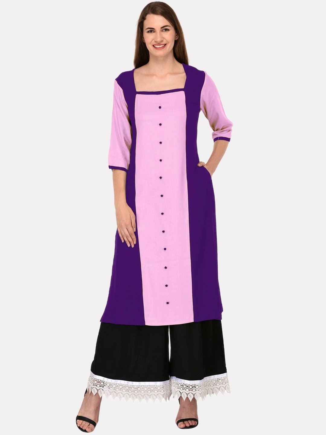 

KALINI Women Purple Colourblocked Panelled Kurta