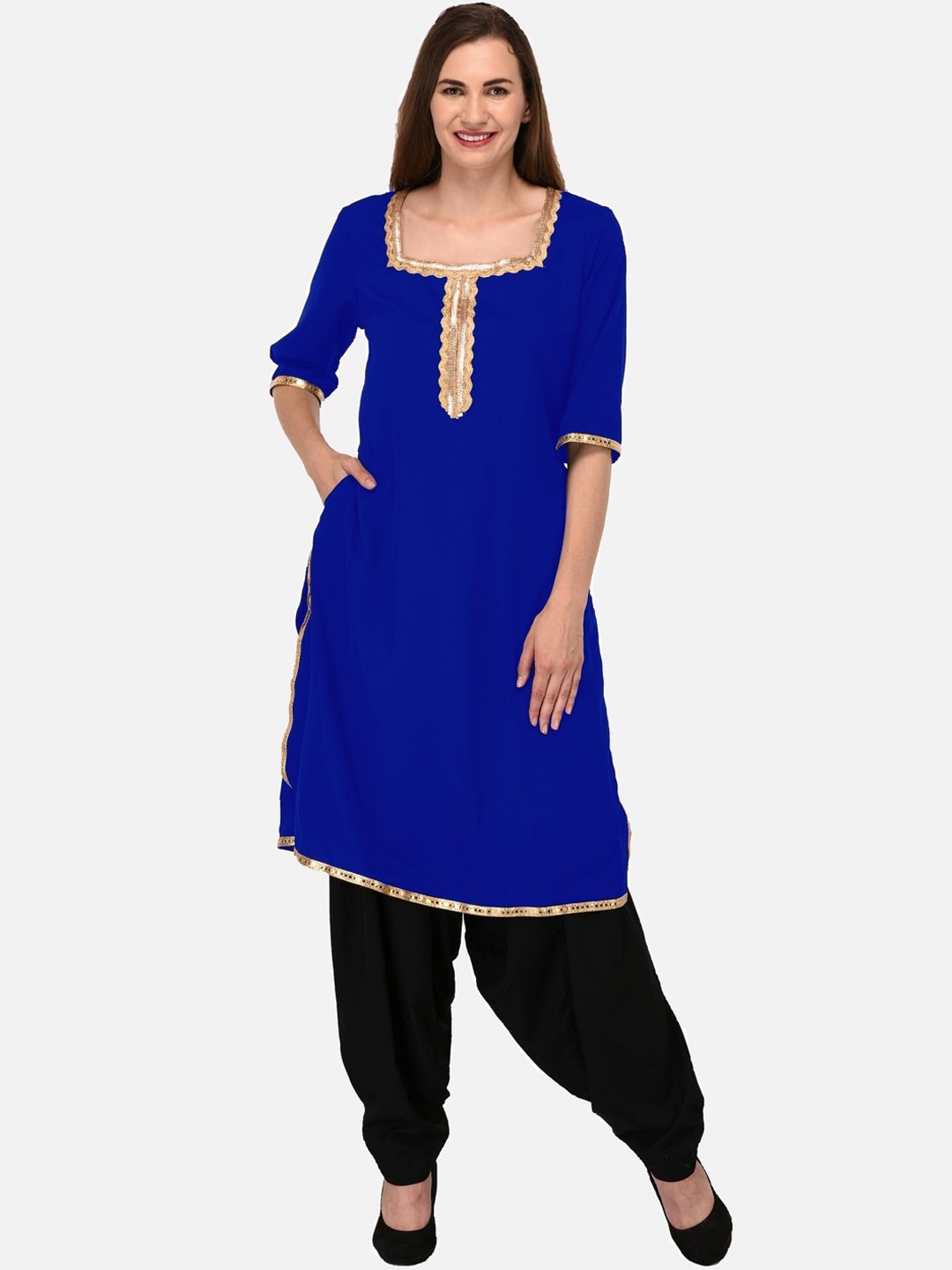 

KALINI Women Navy Blue Gotta Patti Embellished Kurta