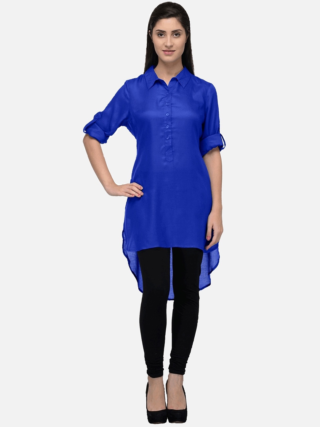 

KALINI Women Navy Blue Solid High Low Pathani Kurta