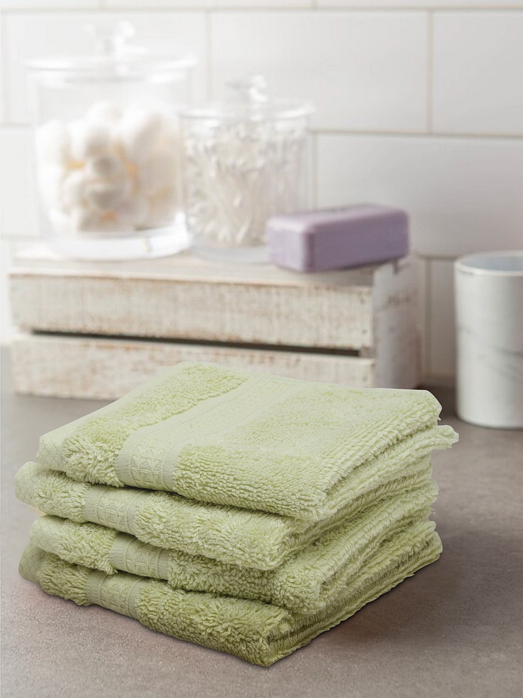 

SPACES Set Of 4 Sea Green Solid Pure Cotton 570 GSM Face Towel