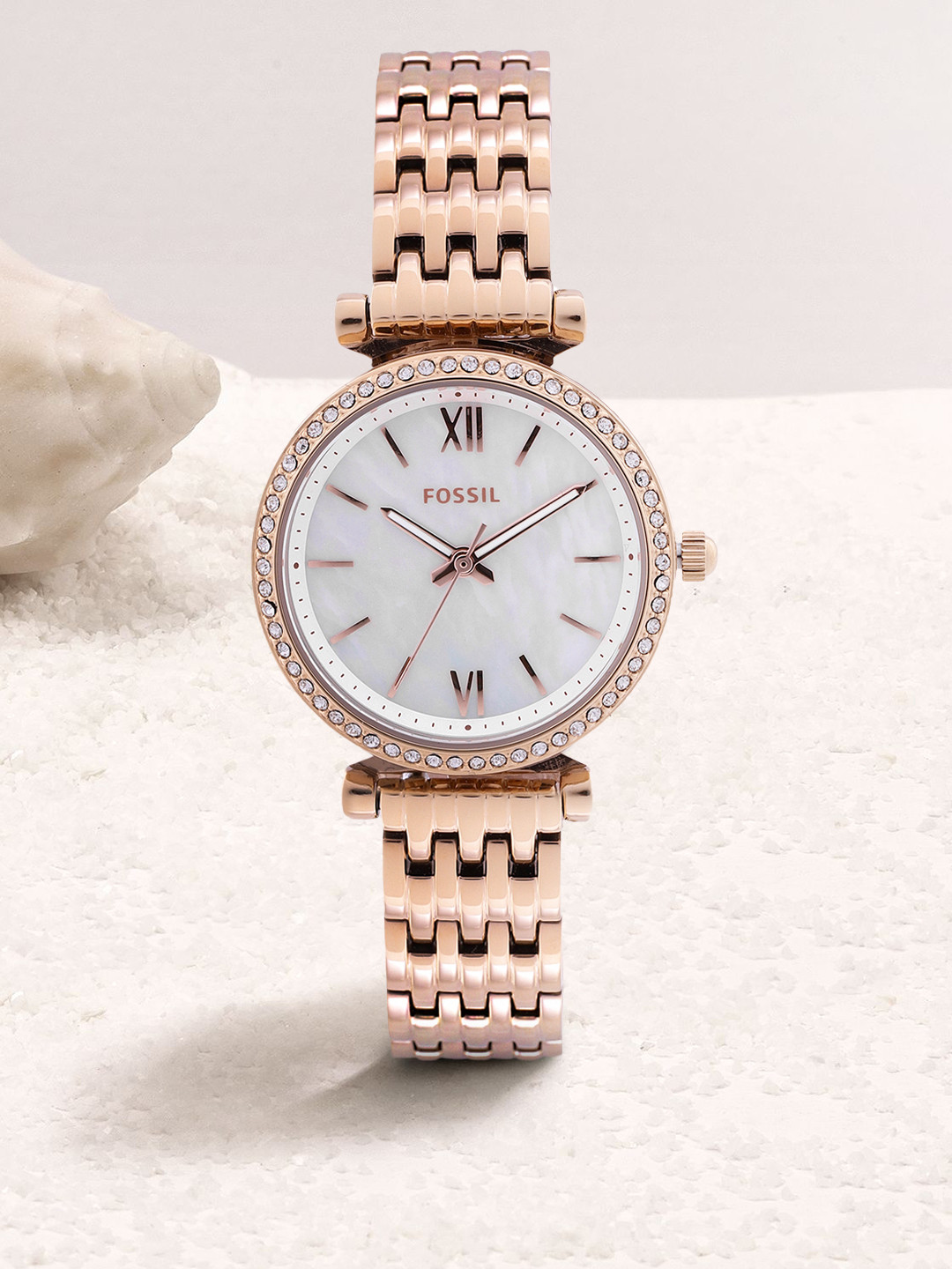 

Fossil Women White Dial & Rose Gold-Plated Stainless Steel Straps Analogue Watch ES4648
