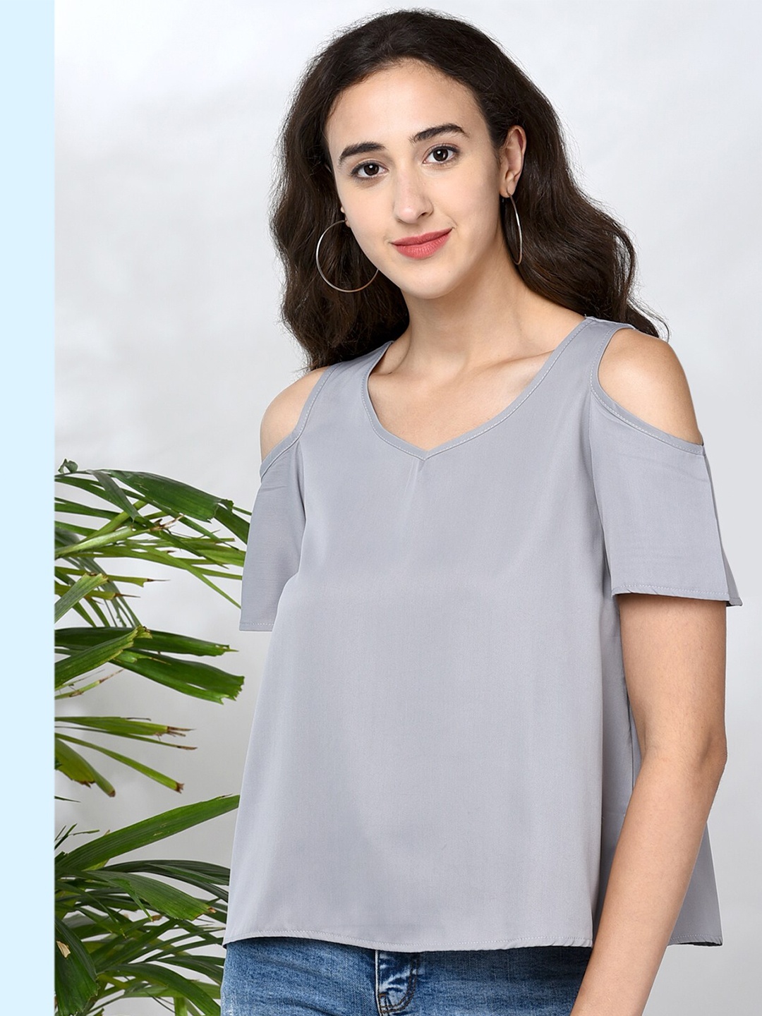 

CHIMPAAANZEE Grey Cold-Shoulder Sleeves Boxy Top