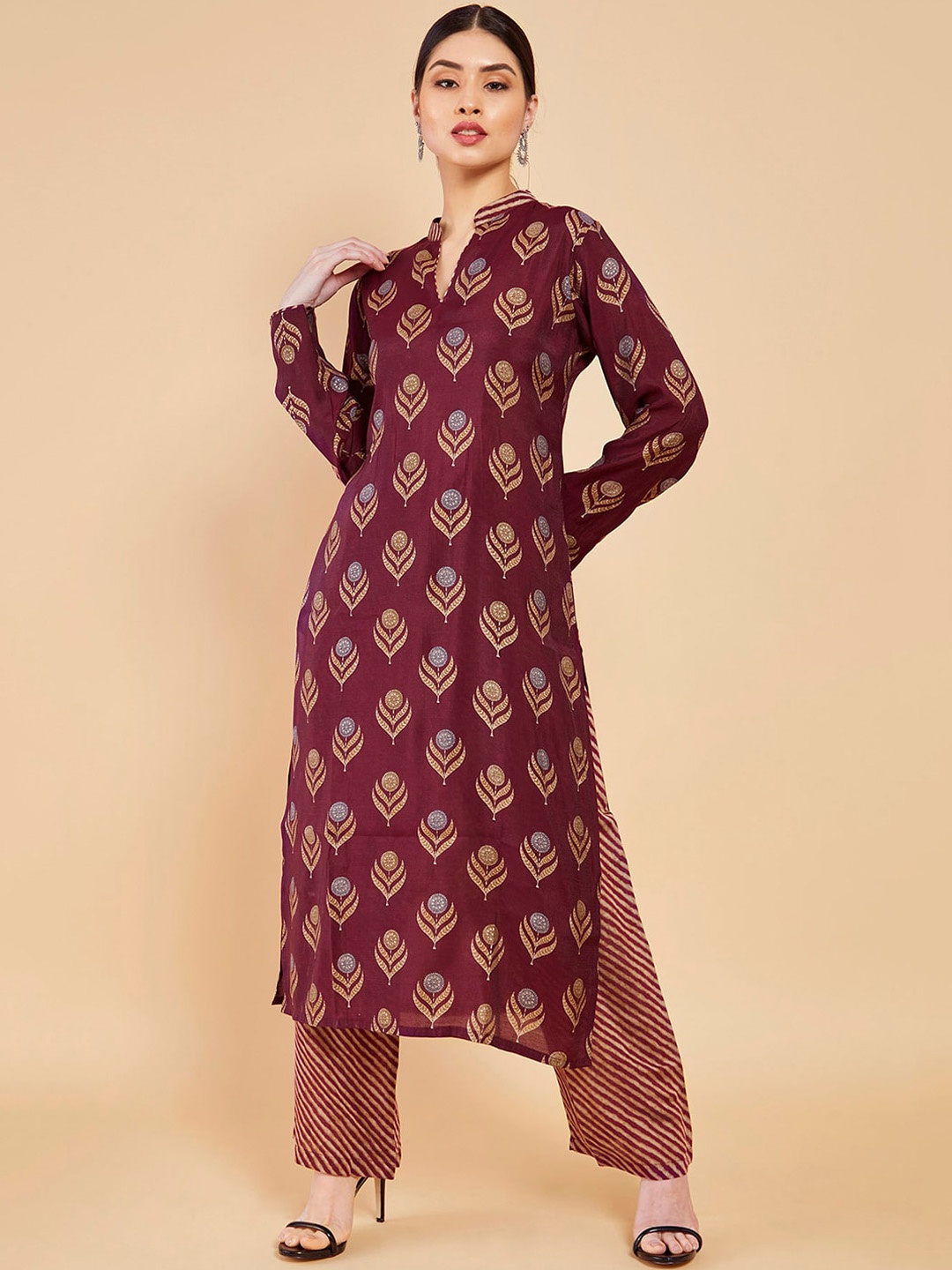 

Soch Women Purple Printed Muslin Kurta Set