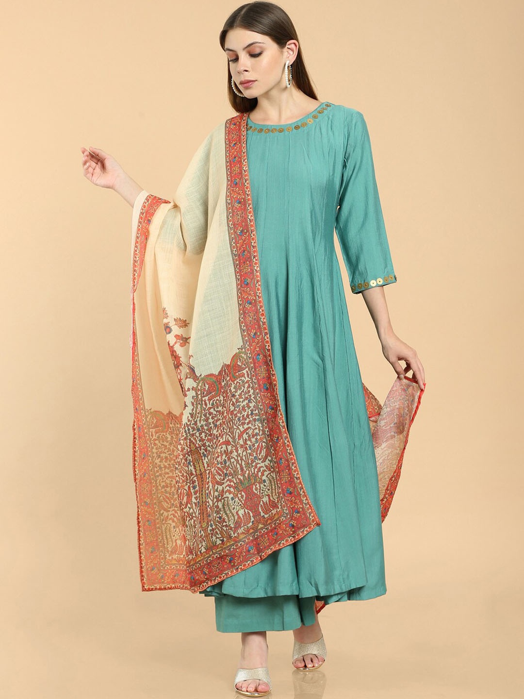 

Soch Women Green & Cream Kurta With Trousers & Dupatta