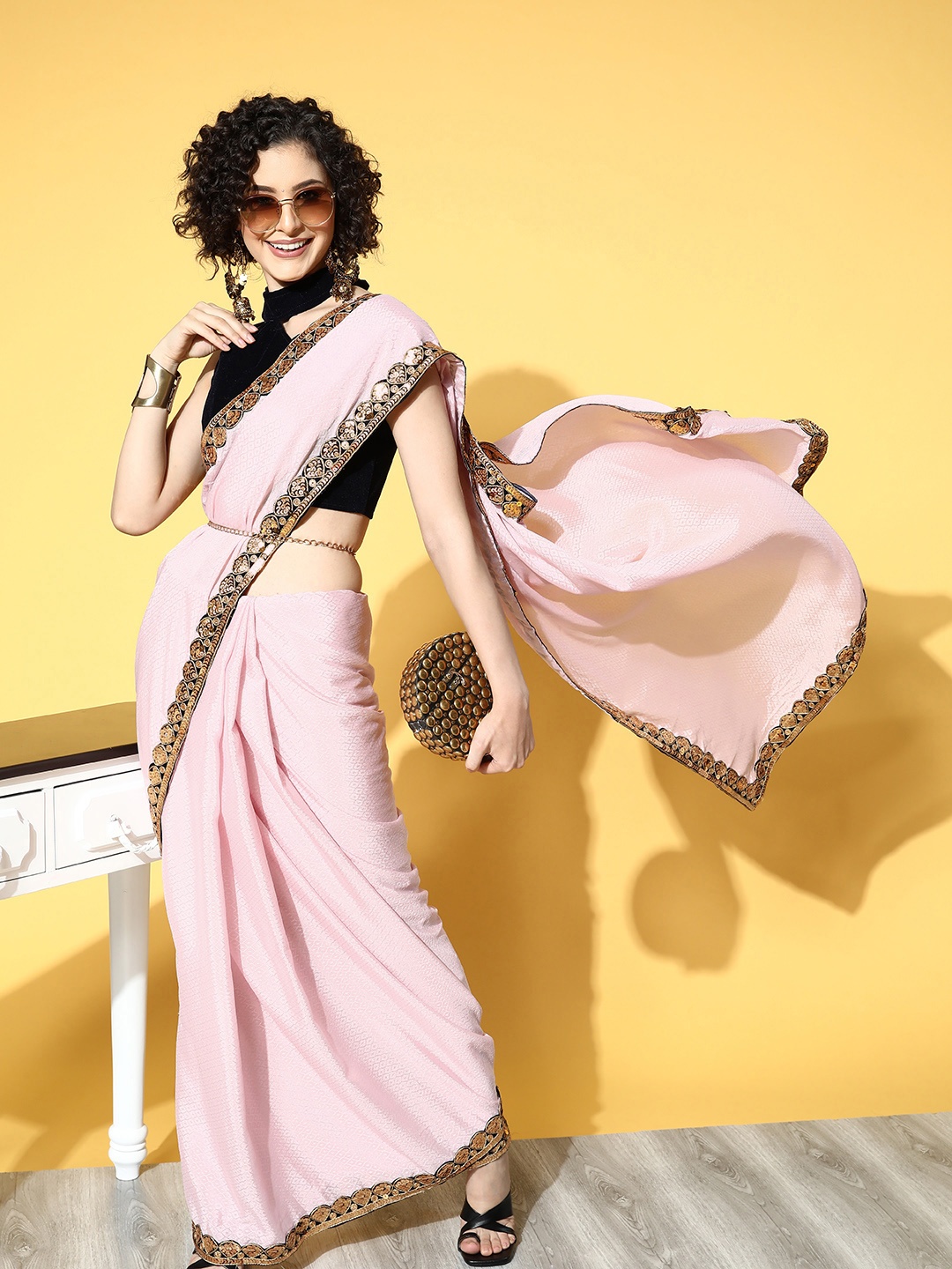 

Mitera Pink Embellished Sequinned Pure Georgette Saree