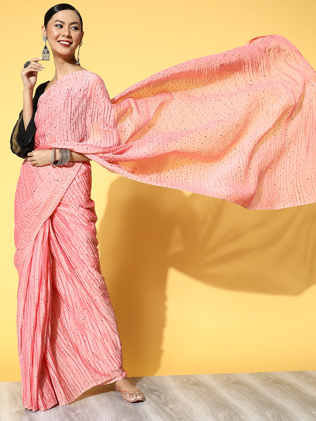 

Mitera Pink Embellished Sequinned Saree