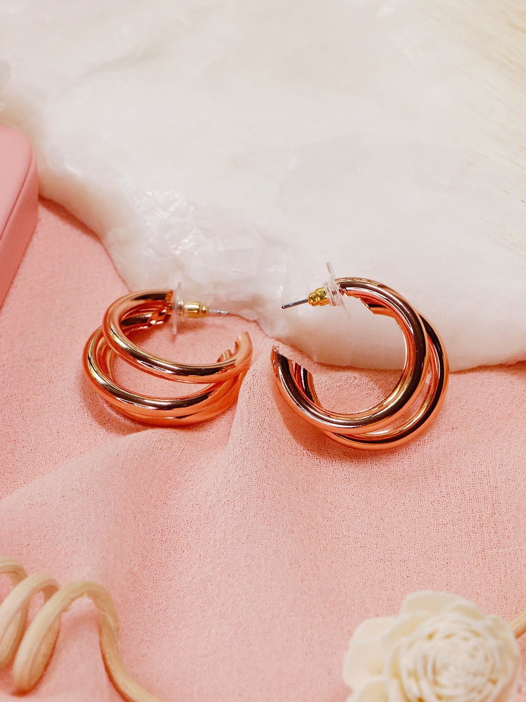 

Ishhaara Rose Gold Contemporary Half Hoop Earrings