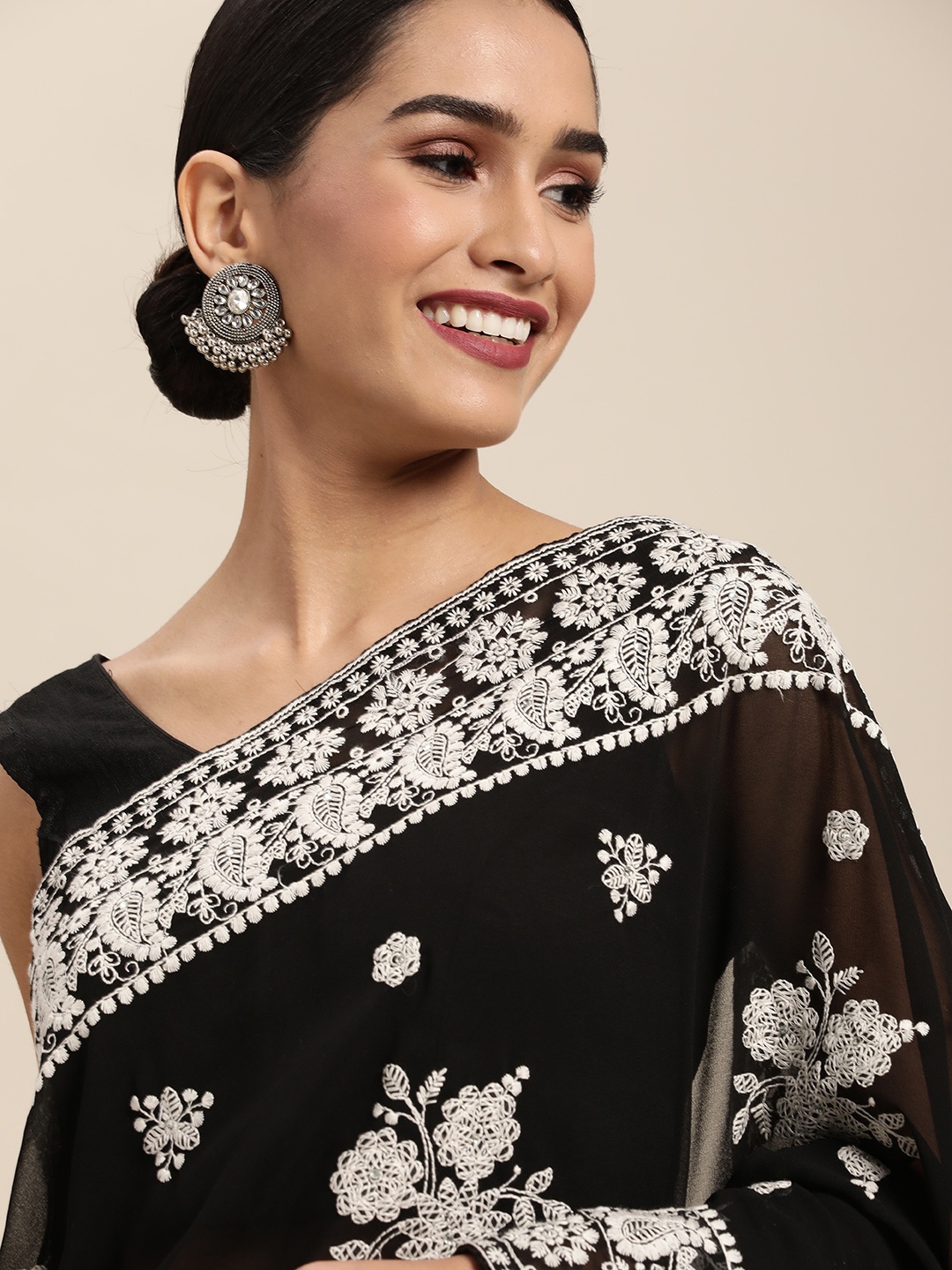 

Shaily Black Pure Georgette Chikankari Embroidered Saree