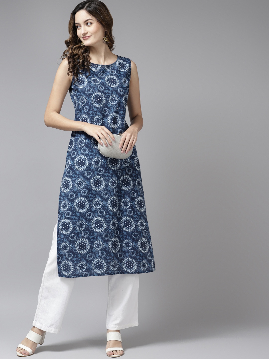 

Yufta Women Blue Pure Cotton Printed Kurta