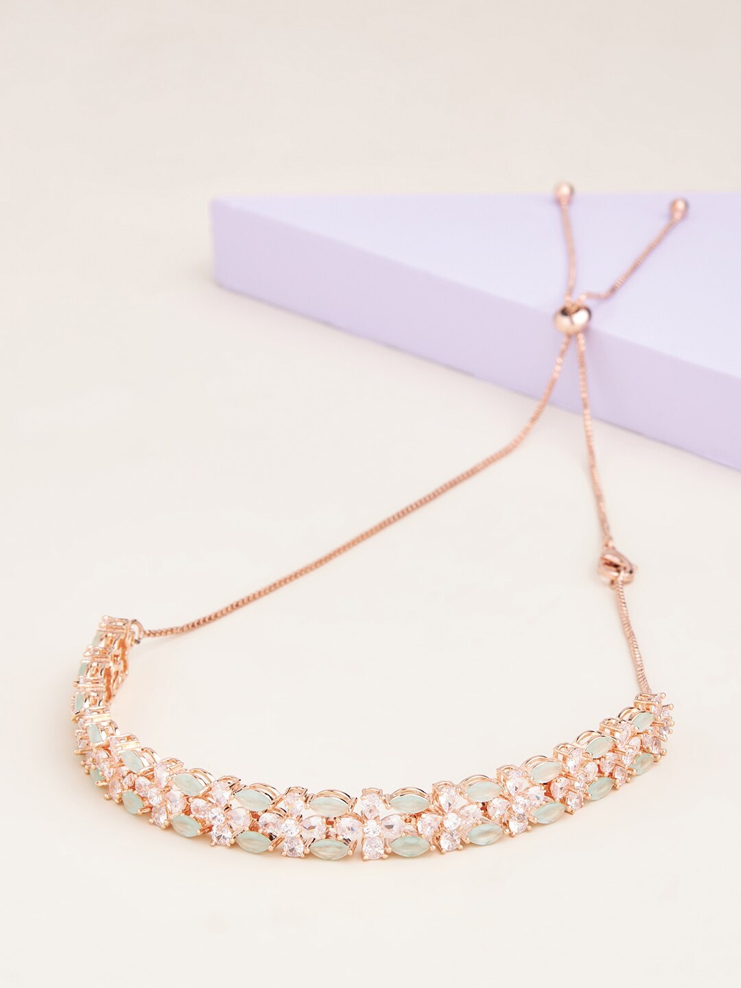 

Kushal's Fashion Jewellery Rose Gold & Sea Green Studded Necklace