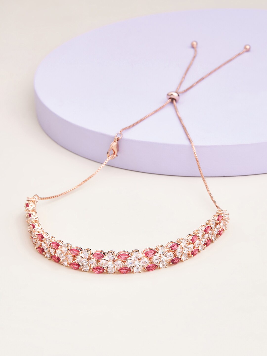 

Kushal's Fashion Jewellery Rose Gold & Red Studded Necklace