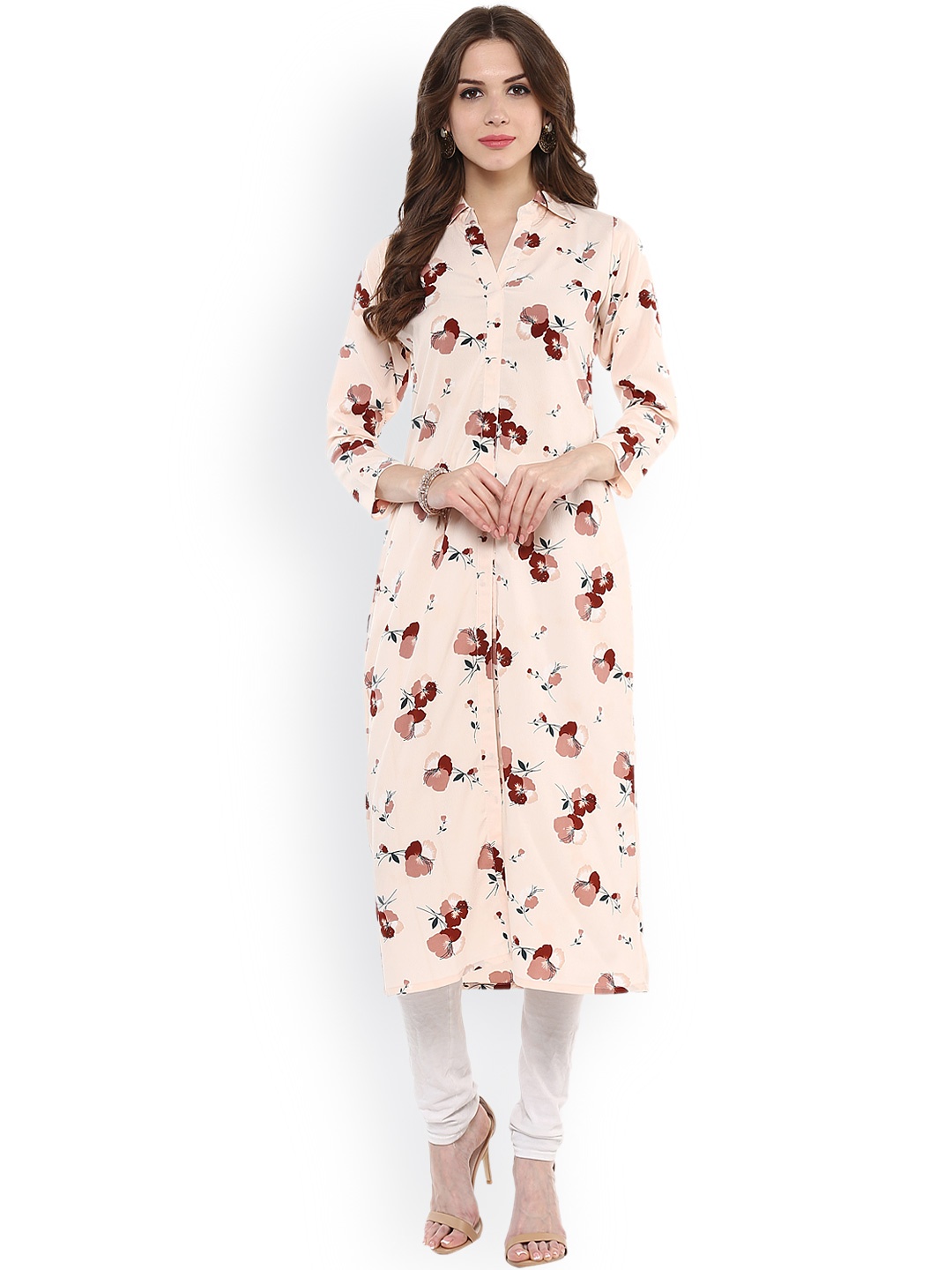 

Ives Women Peach-Coloured Floral Print Straight Kurta