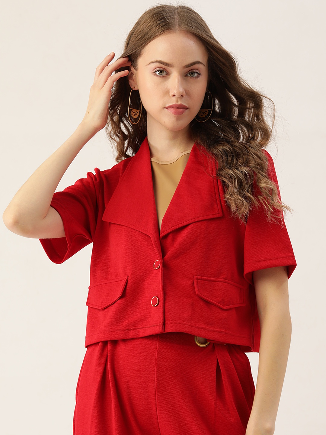 

Antheaa Women Red Solid Casual Shirt