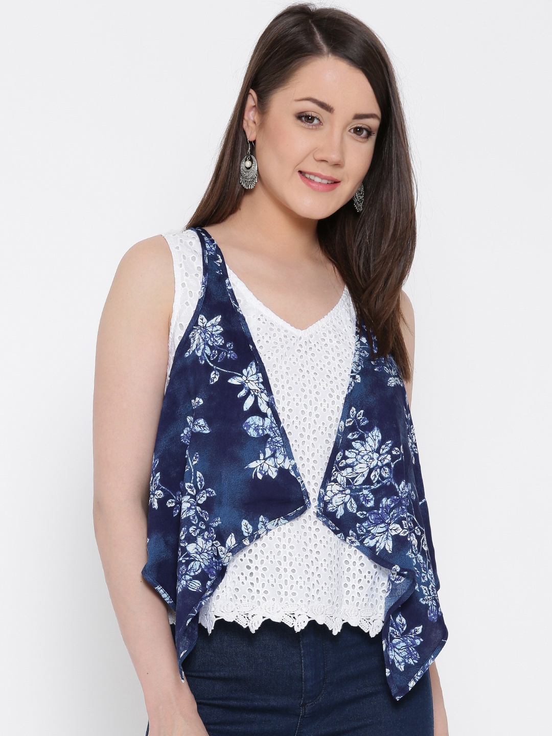 

Biba Women Printed Crop Shrug, Blue