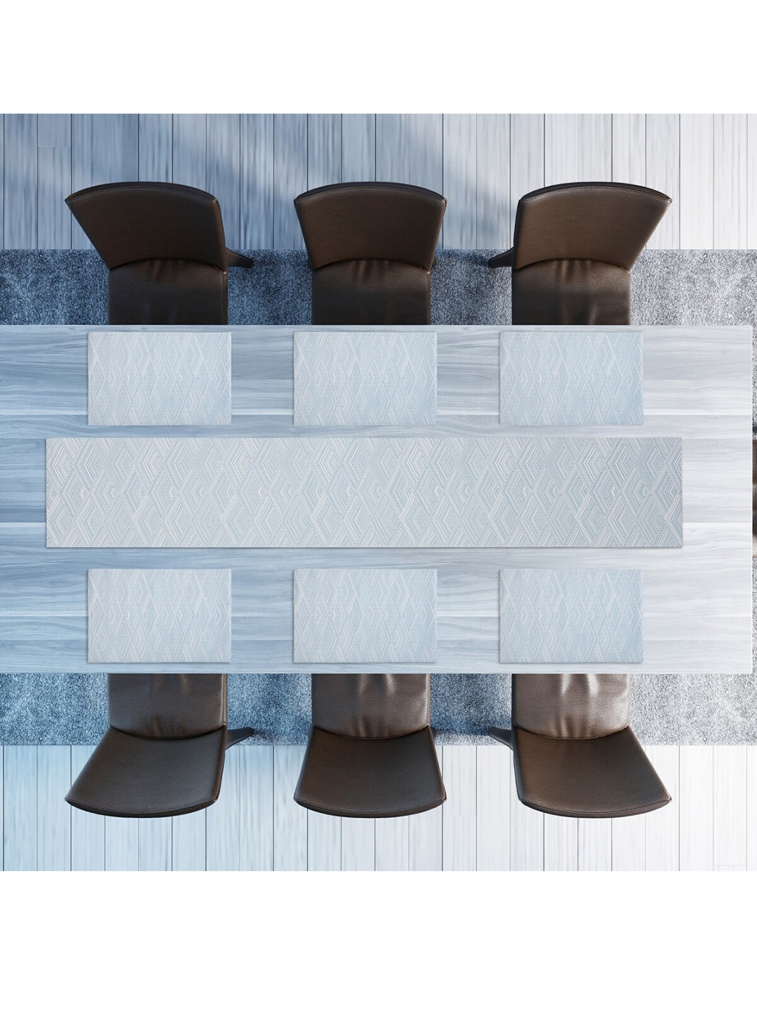 

Home Centre Set of 7 Blue Textured Table Runner & Placemats Set