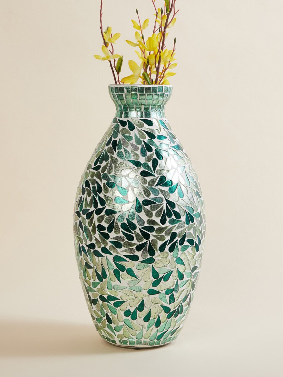 

Home Centre Green Printed Glass Mosaic Vases