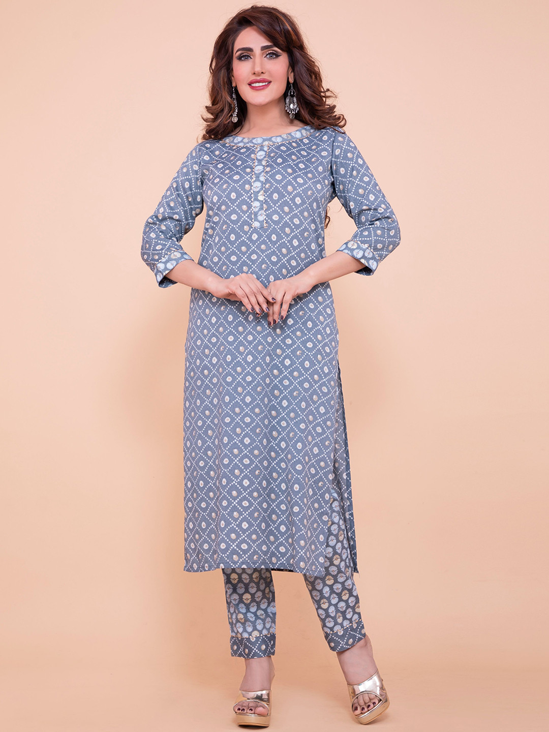 

POONAM DESIGNER Women Grey Printed Pure Cotton Kurta with Trousers