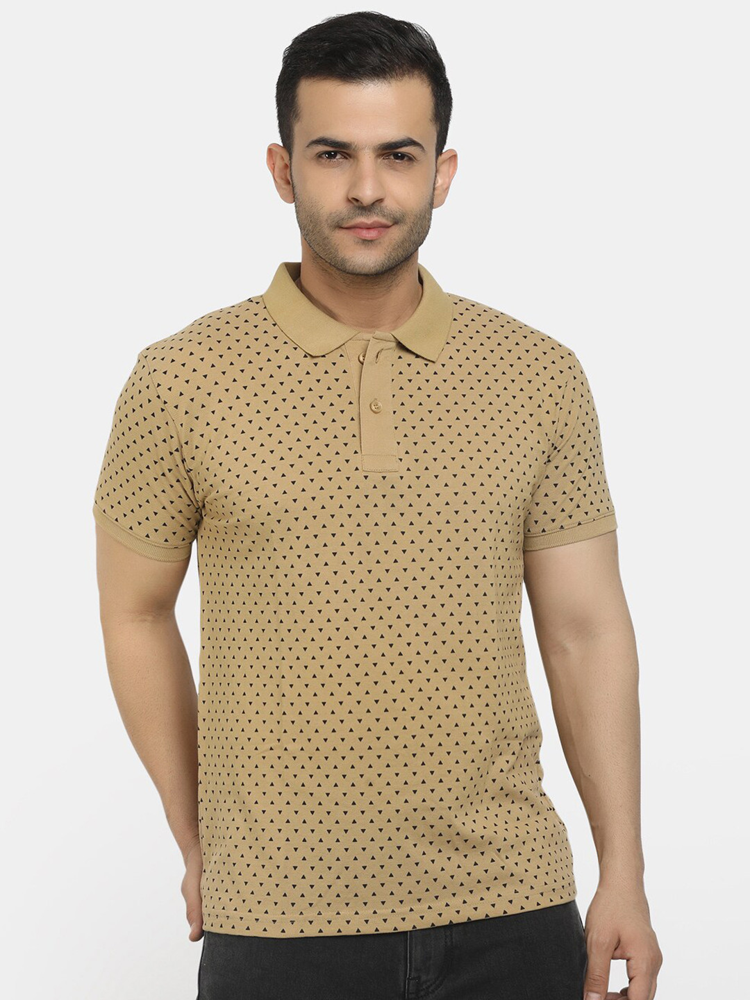 

V-Mart Men Khaki Printed Polo Collar T-shirt