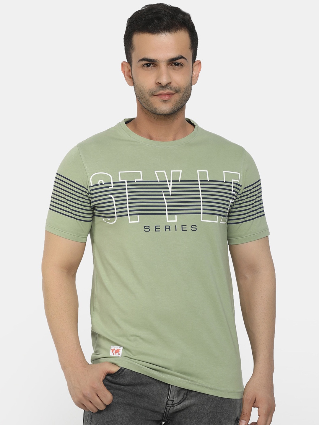 

V-Mart Men Olive Green Typography Printed Slim Fit Cotton T-shirt