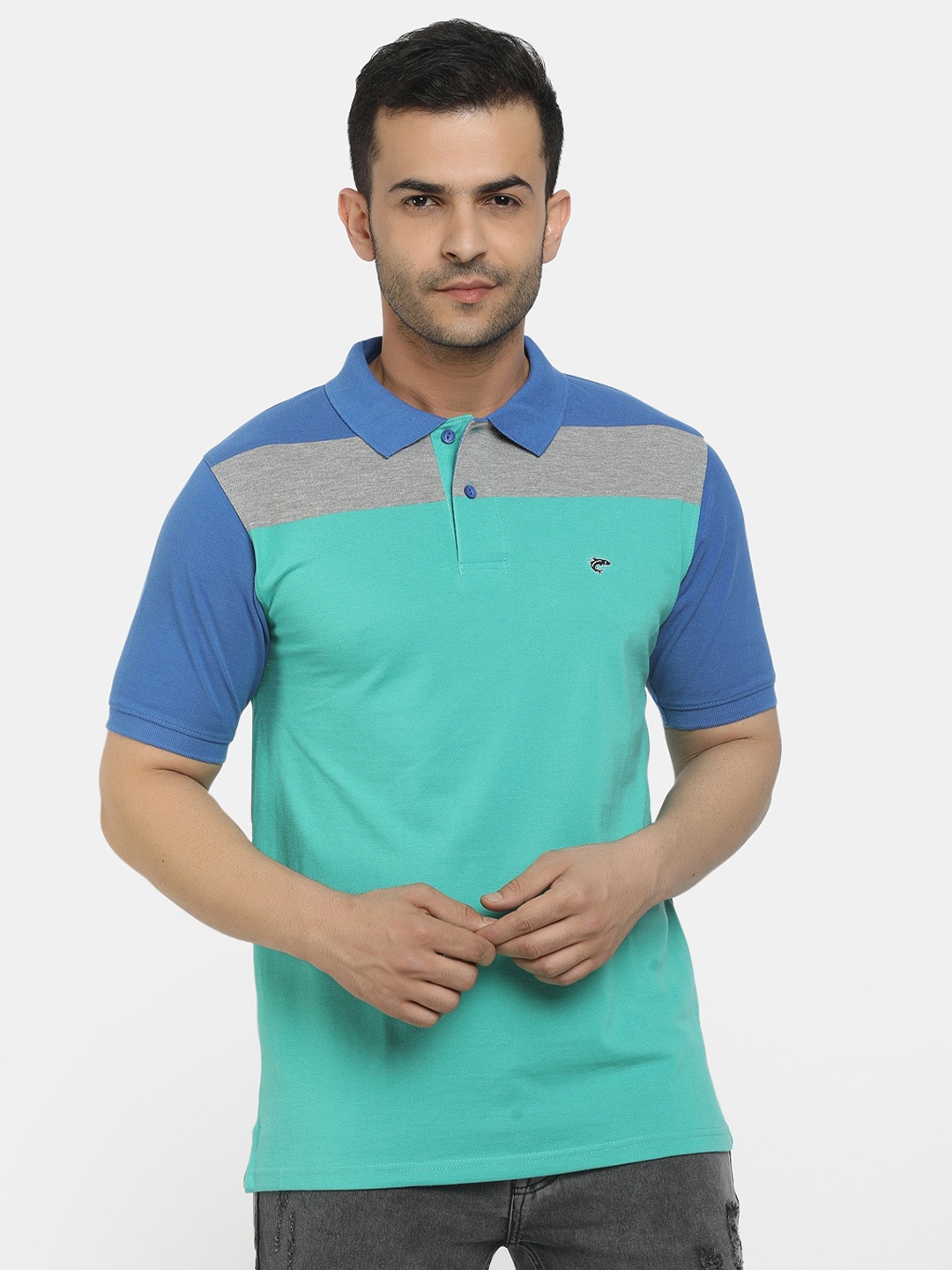 

V-Mart Men Green Colourblocked Polo Collar T-shirt