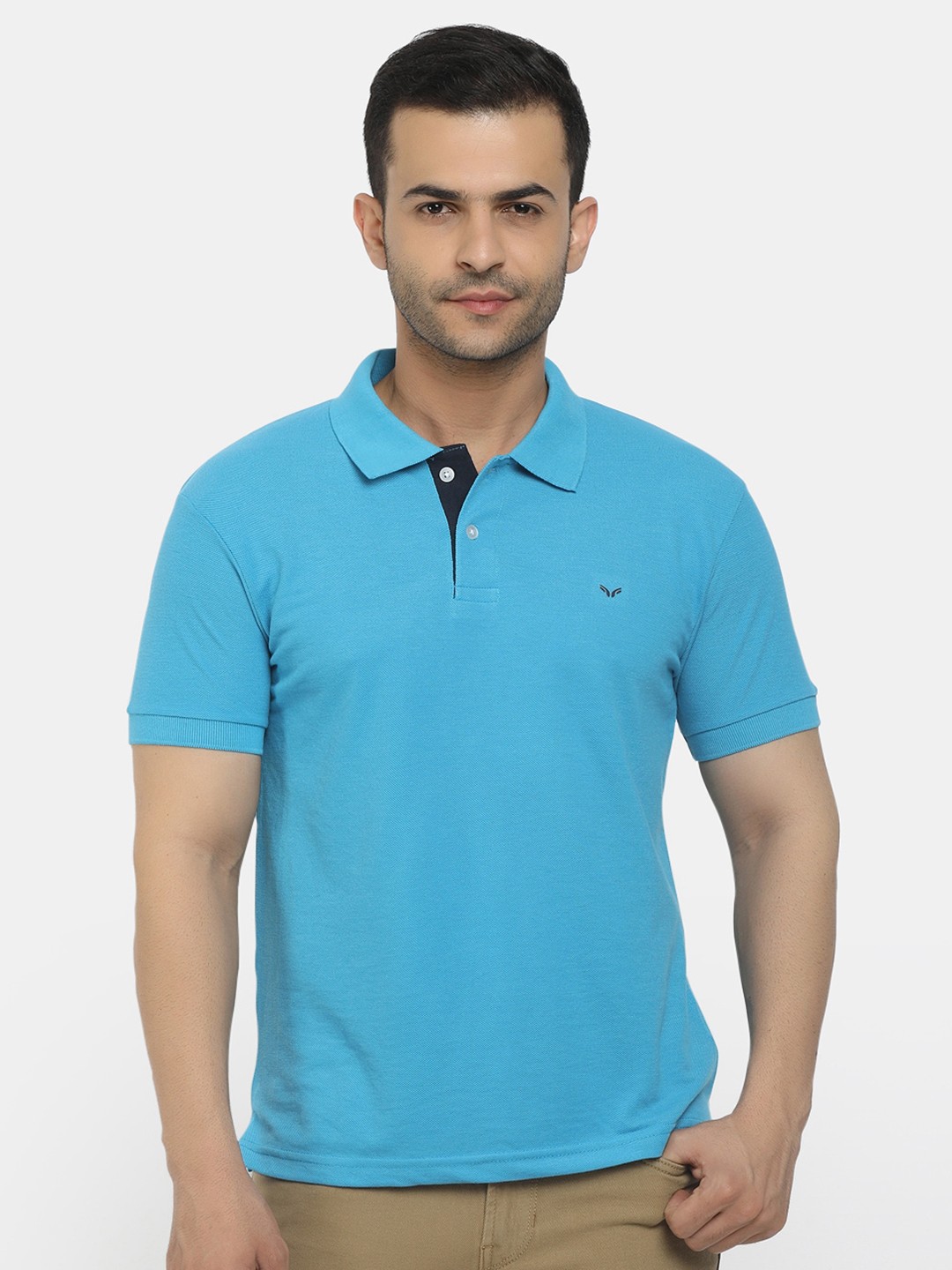 

V-Mart Men Blue Polo Collar Applique Outdoor T-shirt