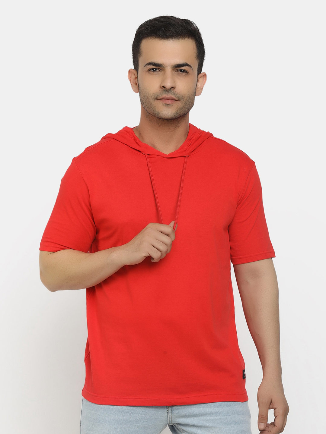 

Cherokee Men Red Hooded Cotton T-shirt