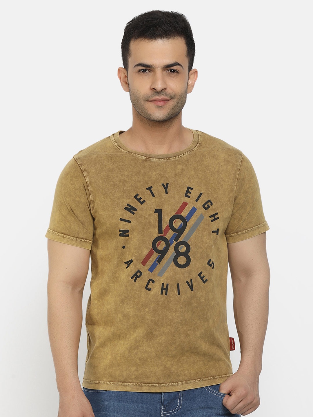 V-Mart Men Brown Typography Printed Cotton Slim Fit T-shirt