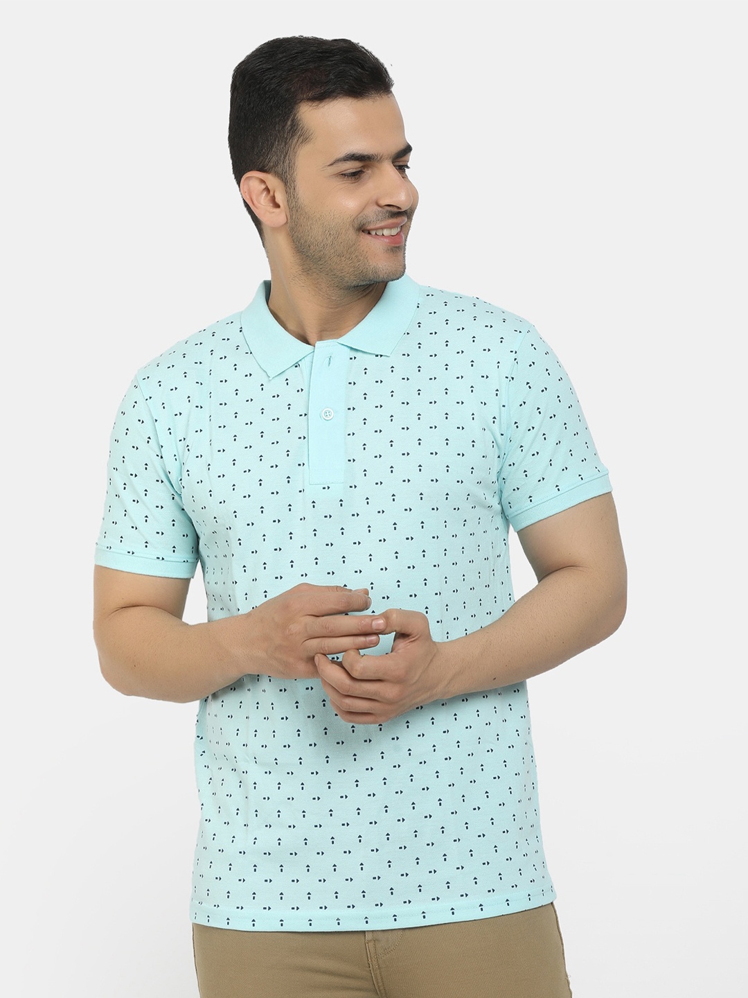 

V-Mart Men Blue Printed Polo Collar Cotton T-shirt