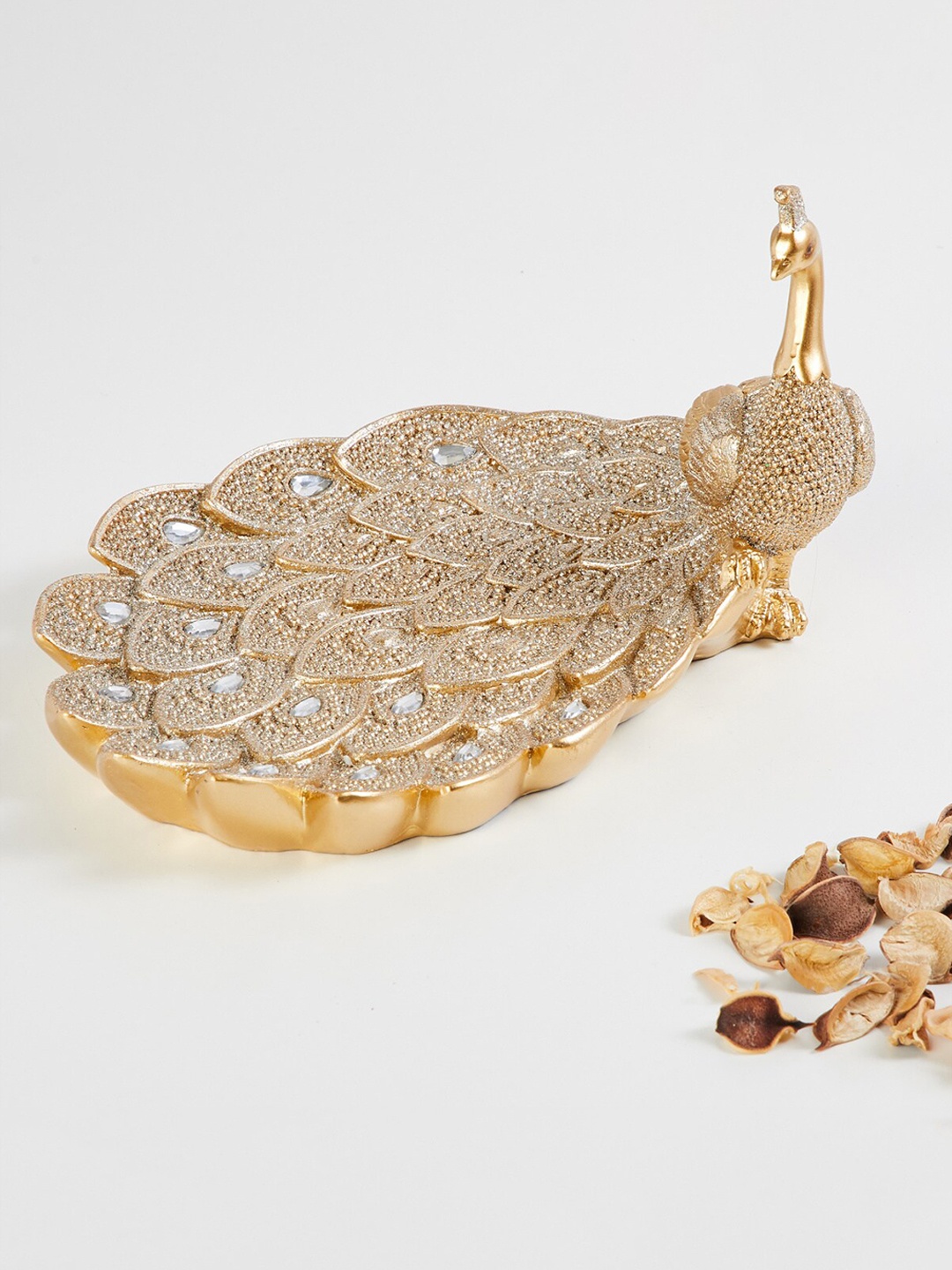 

Home Centre Gold-toned Textured Metal Peacock Figurine Showpiece
