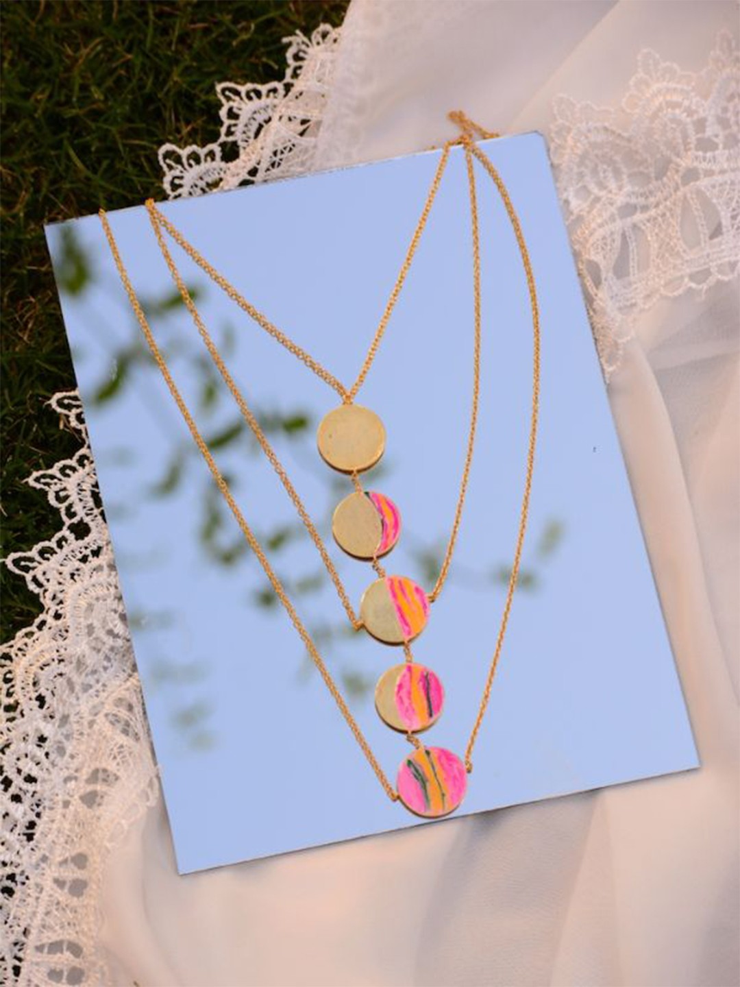 

Mitali Jain Gold-Toned & Pink Brass Layered Necklace