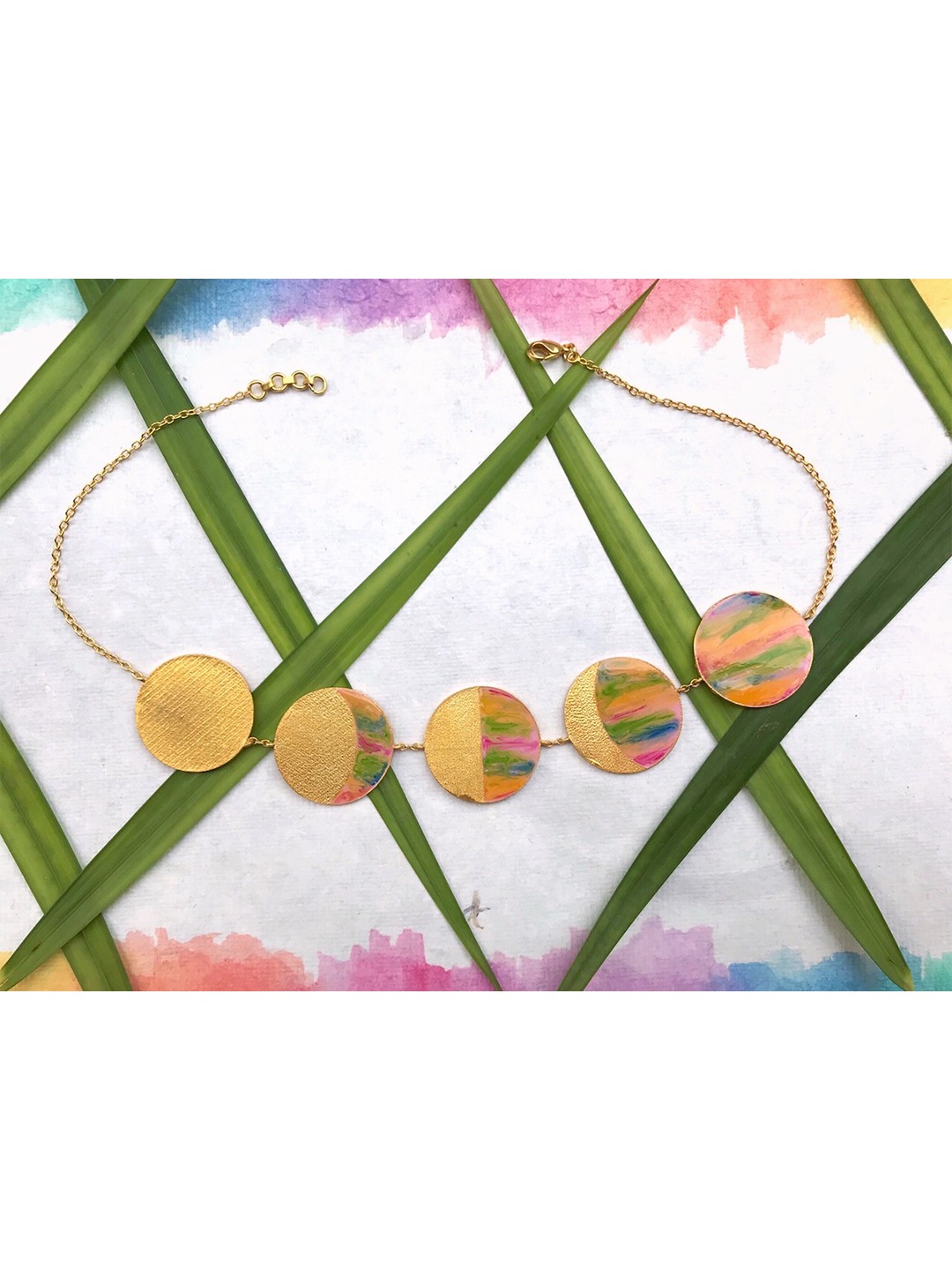 

Mitali Jain Gold-Plated Pink & Green Enamelled Brass Choker Necklace