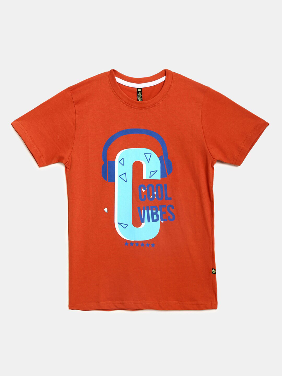 

V-Mart Boys Orange & Blue Typography Printed Cotton T-shirt
