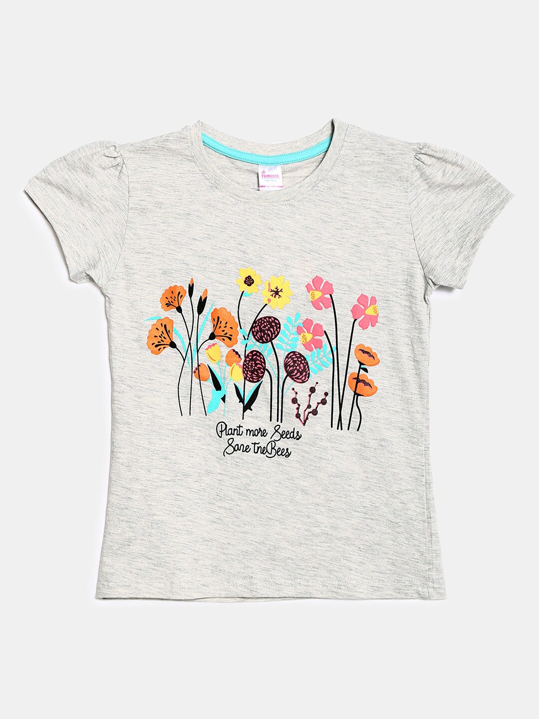 

V-Mart Kids Beige & Orange Floral Printed T-shirt