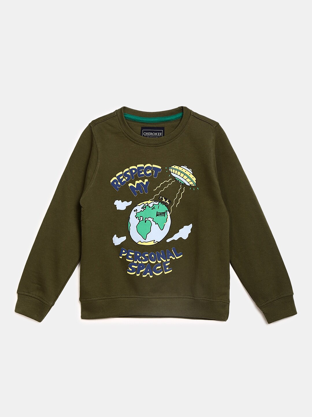 

V-Mart Boys Olive Green Printed Cotton Sweatshirt